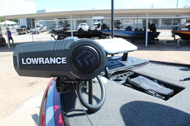 Slide: The Image of Lowrance fishfinder on 2022 Nitro Z19 Pro boat, outdoor display setting. - 9