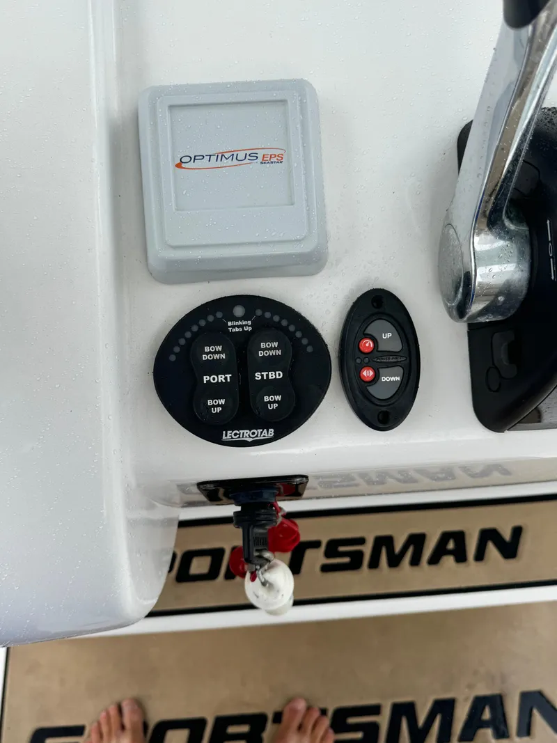 Slide: The Image of 2017 Sportsman Masters 267 Bay Boat controls with Optimus EPS and Lectrotab systems. - 25