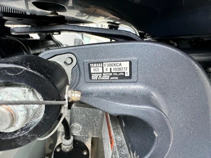 Slide: The Image of Close-up of Yamaha F300XCA engine on 2017 Sportsman Masters 267 Bay Boat. - 6
