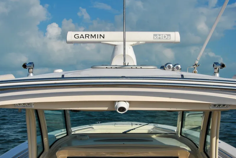 Slide: The Image of 2018 Grady-White Canyon 376 boat with Garmin xHD2 radar on open water. - 28