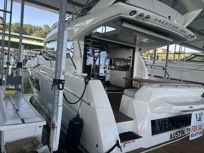Slide: The Image of Prestige 460F 2022 yacht docked, for sale in Austin, Texas. - 23