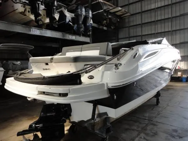 Slide: The Image of 2011 Sea Ray 280 Sundeck boat in storage facility. - 5