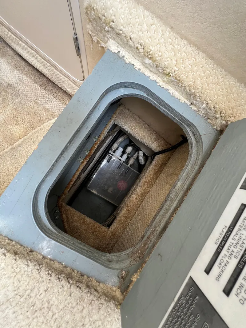 Slide: The Image of Access panel on 2001 Sea Ray 270 Sundancer boat, revealing electrical components. - 30