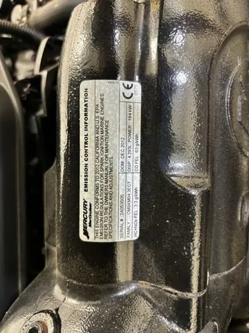 Slide: The Image of Close-up of Mercury engine label on 2013 Tahoe Q5i SF boat. - 11