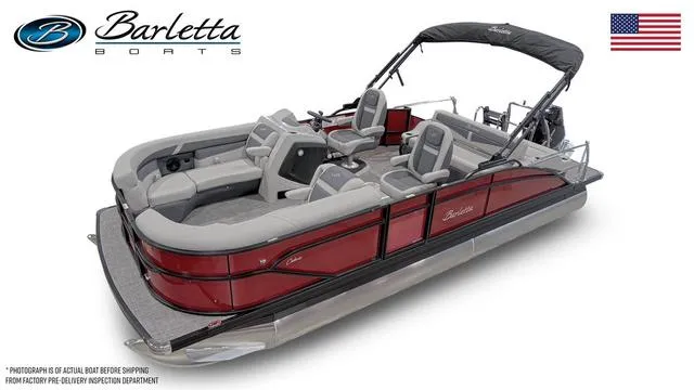 Slide: The Image of 2025 Barletta Cabrio C22UC pontoon boat with sleek design and comfortable seating. - 1
