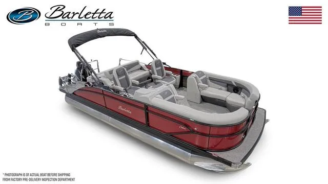Slide: The Image of 2025 Barletta Cabrio C22UC pontoon boat with sleek design and comfortable seating. - 5
