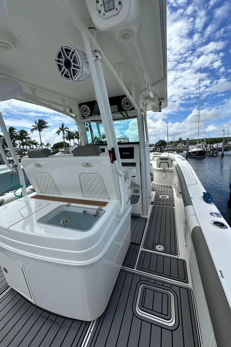 Slide: The Image of 2020 World Cat 325 CC boat interior with sleek design and modern amenities. - 14