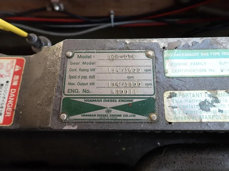 Slide: The Image of Yanmar diesel engine plate on 1983 Dyer 29 Downeast Express boat. - 23