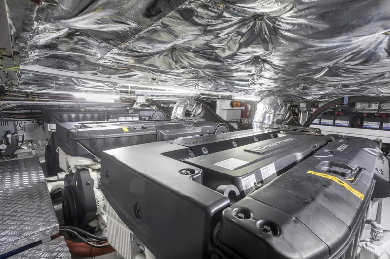 Slide: The Image of Engine room of 2023 Mangusta Gransport yacht, showcasing advanced machinery and insulation. - 32