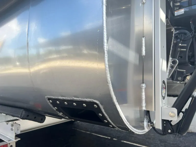 Slide: The Image of Close-up of 2025 JC 26 SportToon TT DSL pontoon boat's aluminum hull detail. - 3