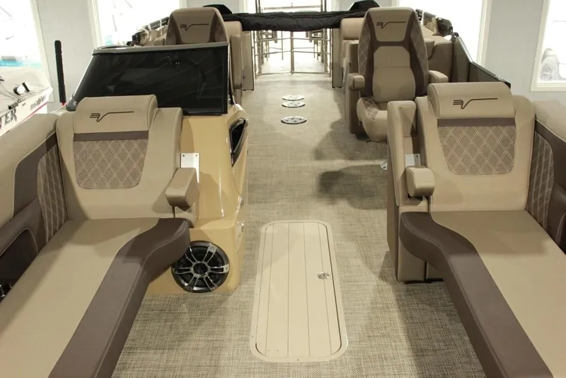 Slide: The Image of Luxurious interior of 2022 Vanderbilt 700SC boat with plush seating and modern design. - 5