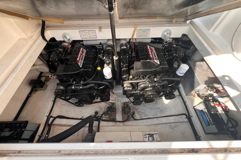 Slide: The Image of Engine compartment of 2000 Wellcraft 45 Excalibur with twin Mercury engines. - 40