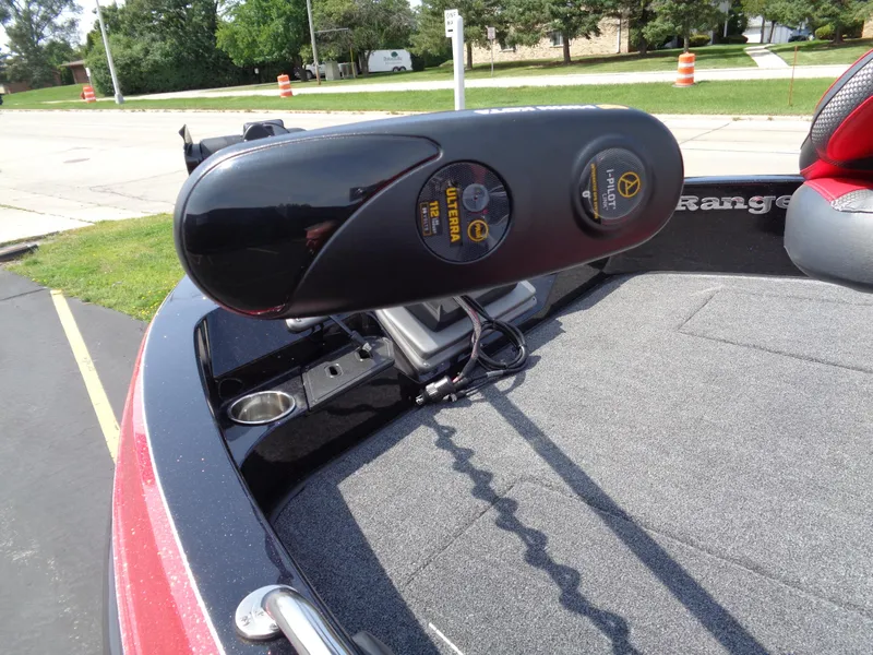 Slide: The Image of 2023 Ranger 2080MS A Pack boat with trolling motor on deck. - 10