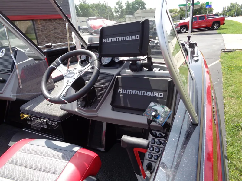 Slide: The Image of 2023 Ranger 2080MS A Pack boat with Humminbird electronics and modern dashboard. - 17