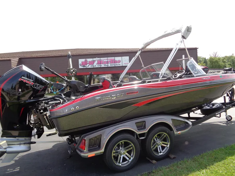Slide: The Image of 2023 Ranger 2080MS A Pack Equipped boat with trailer, parked outdoors. - 20