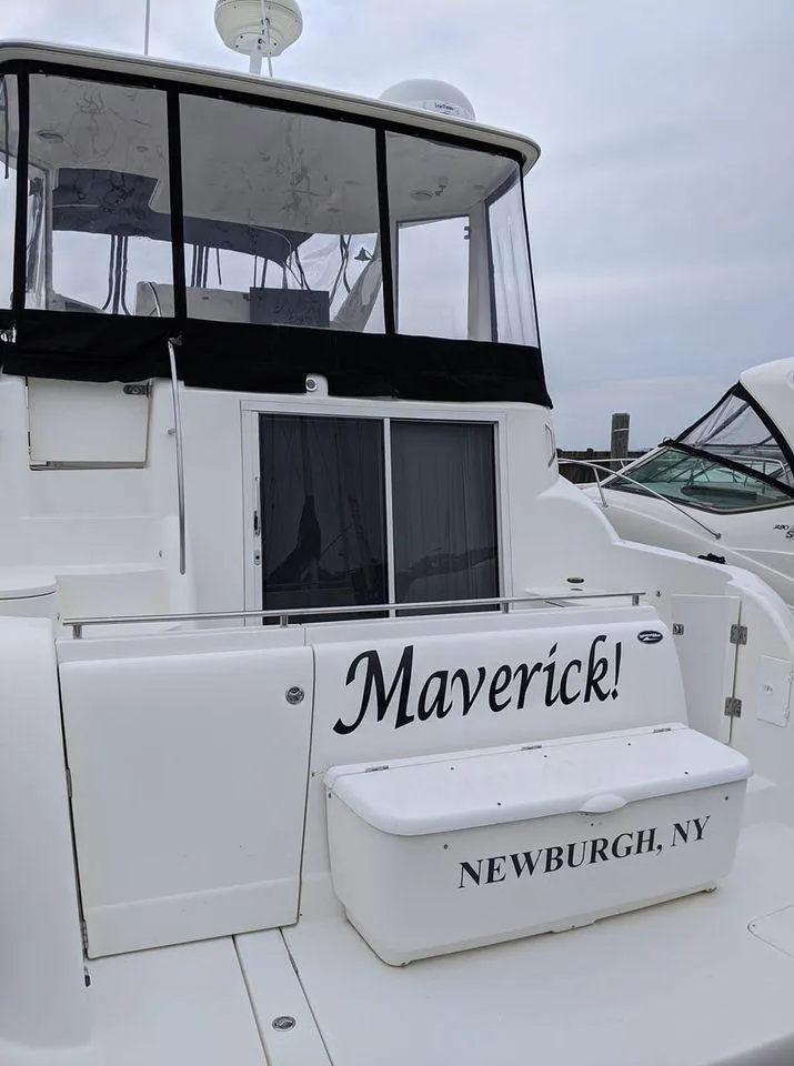 Slide: The Image of 2005 Meridian 459 Motoryacht named "Maverick" docked in Newburgh, NY. - 4