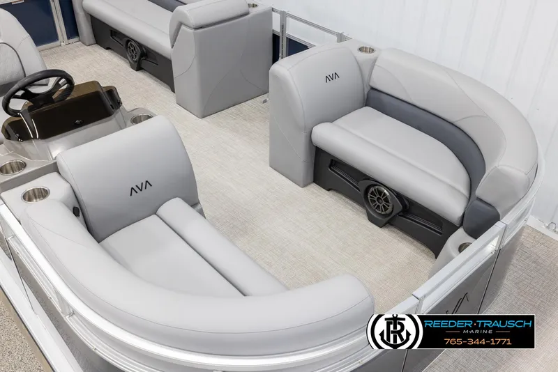 Slide: The Image of Luxurious 2025 Avalon VLS QL boat interior with plush seating and modern design. - 9