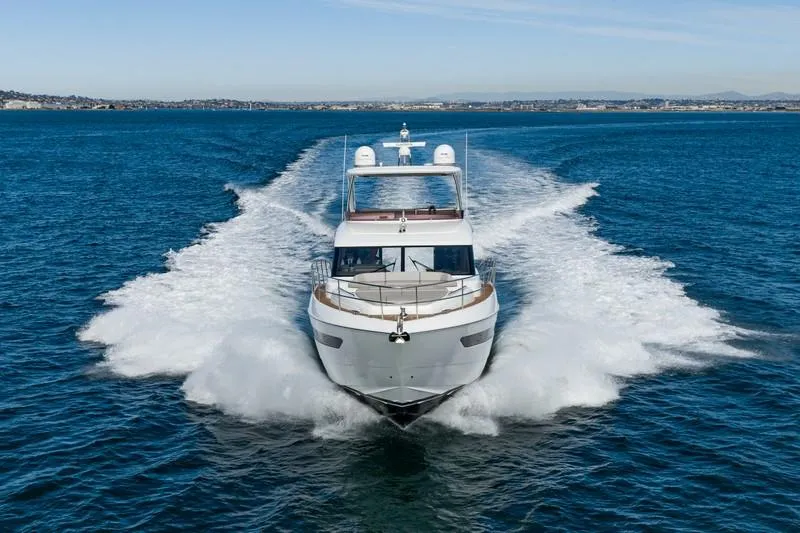 Slide: The Image of Luxury Princess F55 yacht cruising on open water, 2022 model. - 11