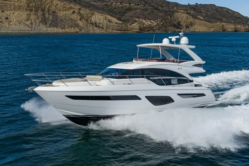 Slide: The Image of Luxury Princess F55 yacht cruising on open water, 2022 model. - 8