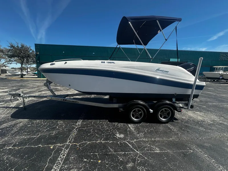 The Image of 2022 Hurricane SS 192RL boat on trailer, parked outdoors under clear blue sky. - 0