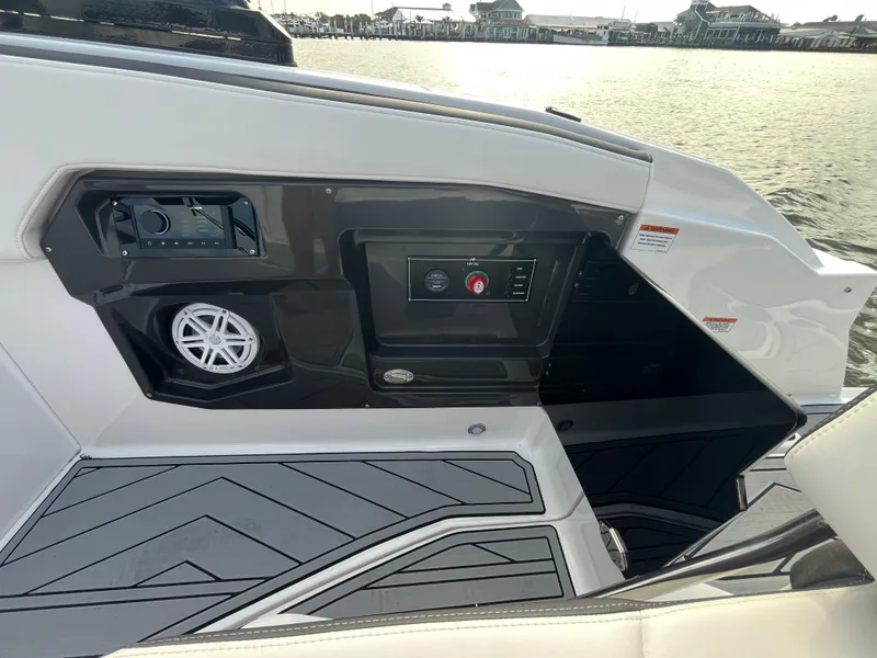 Slide: The Image of 2025 Monterey 255 Super Sport boat interior with sleek design and modern controls. - 16