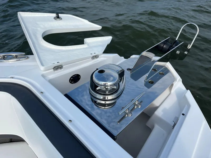 Slide: The Image of 2025 Monterey 255 Super Sport boat anchor system on water. - 46