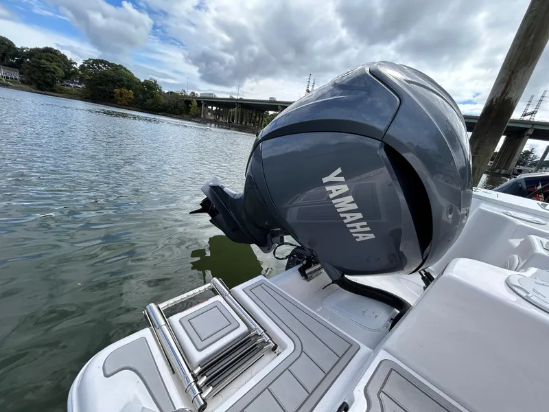 Slide: The Image of 2025 Sea Fox 248 Commander with Yamaha outboard motor on a calm river. - 9