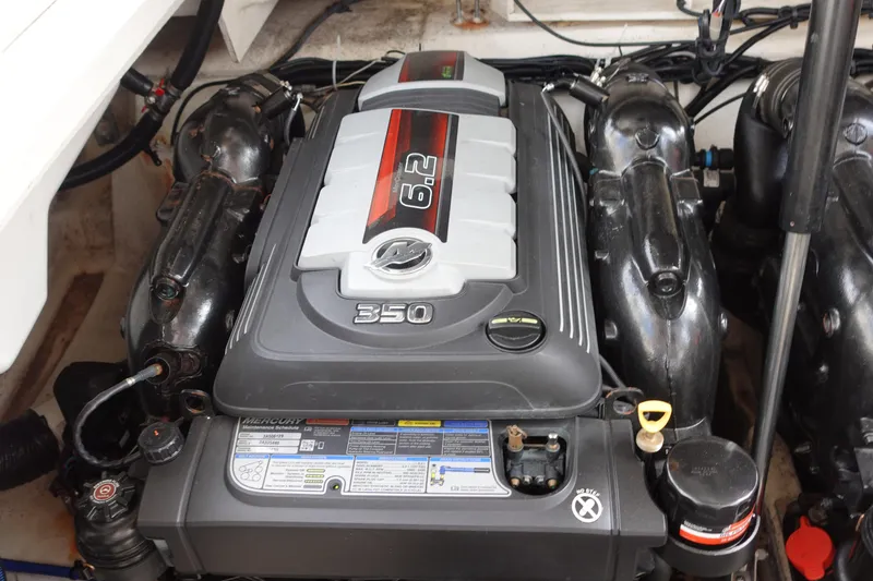 Slide: The Image of Engine of 2017 Sea Ray SLX 310 boat, featuring 6.2L 350 horsepower. - 22