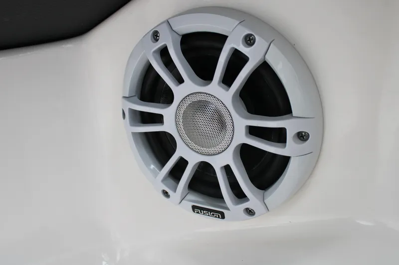Slide: The Image of 2023 Regal LX6 boat speaker with white grille design. - 42