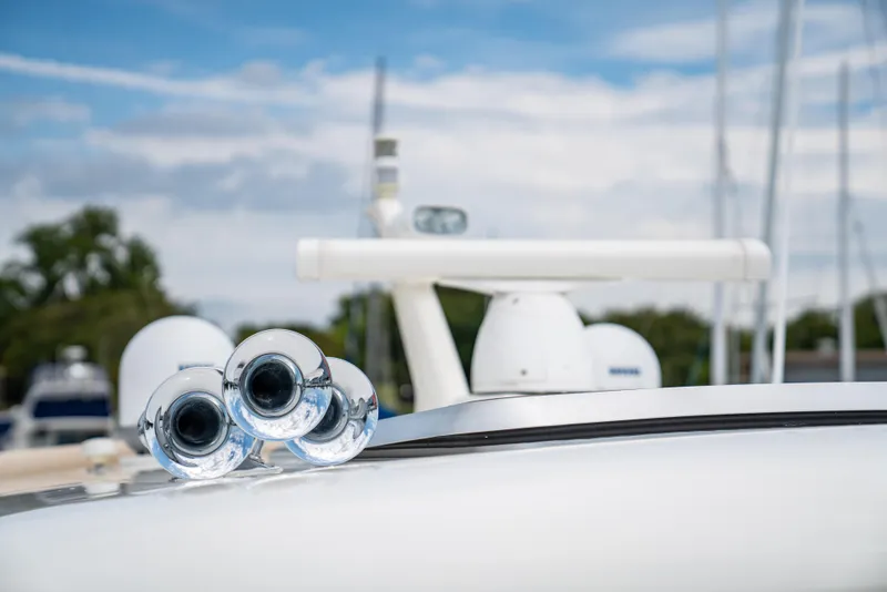 Slide: The Image of Close-up of 2015 Sabre 48 Salon Express yacht's horn and radar equipment. - 45