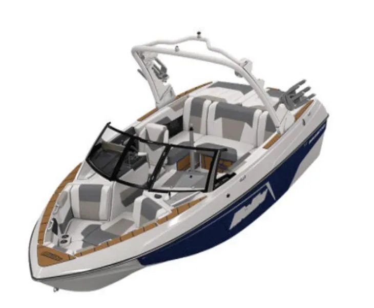 Slide: The Image of 2025 Malibu 20 VTX boat with sleek design and spacious seating. - 1