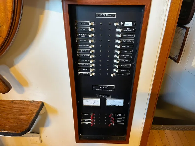 Slide: The Image of Electrical panel on a 1940 Historic Tacoma Boat Co Cruiser. - 18