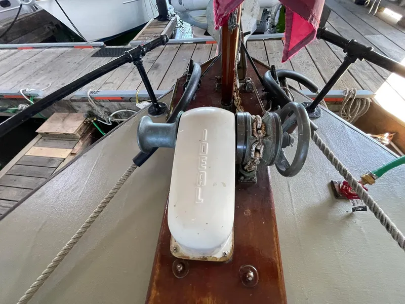 Slide: The Image of 1940 Historic Tacoma Boat Co Cruiser deck with Ideal winch and ropes. - 42