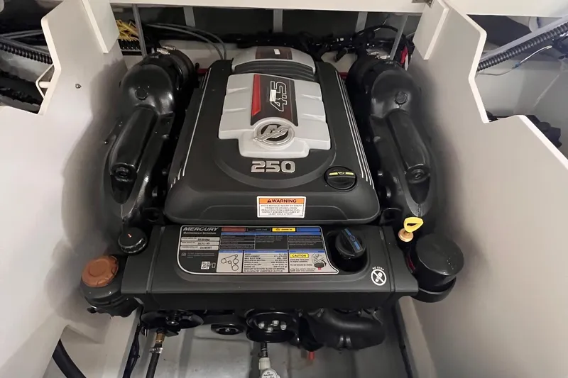 Slide: The Image of 2024 Crownline 210SS boat engine, showcasing a powerful 250 horsepower motor. - 12