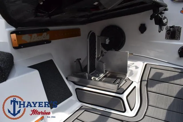 Slide: The Image of 2025 Bass Cat Puma STS boat interior with Thayer's Marine branding. - 37