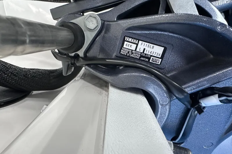 Slide: The Image of Close-up of Yamaha F115LB engine part on 2026 Starcraft SVX 171 OB boat. - 28