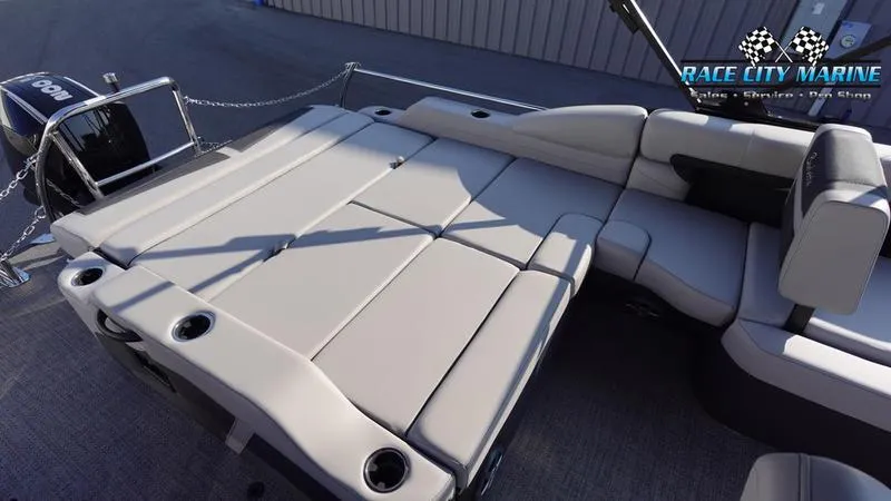 Slide: The Image of 2025 Barletta Cabrio 22U boat interior with spacious seating and modern design. - 14