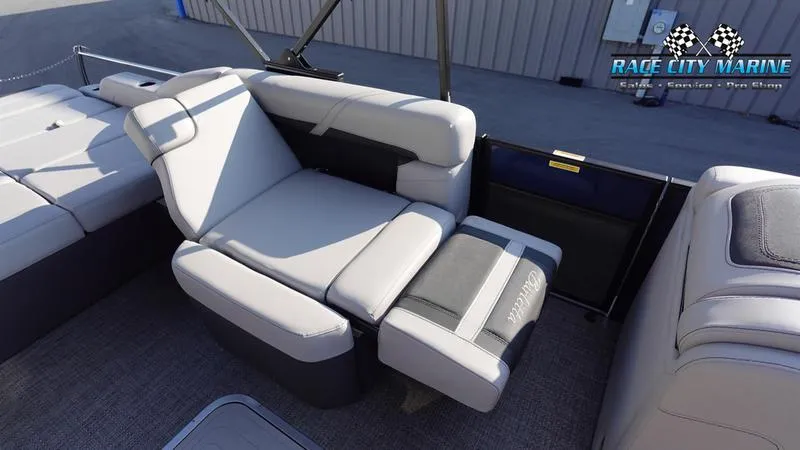 Slide: The Image of 2025 Barletta Cabrio 22U boat interior with luxurious seating and modern design. - 17