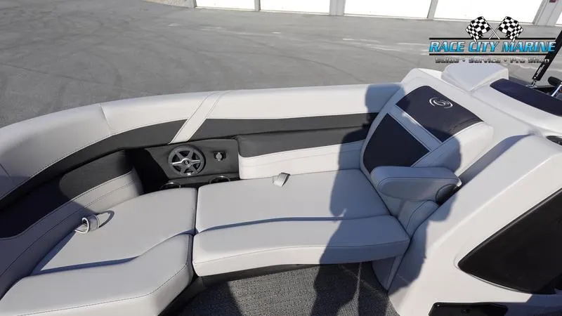 Slide: The Image of 2025 Barletta Cabrio 22U boat interior with plush seating and modern design. - 39