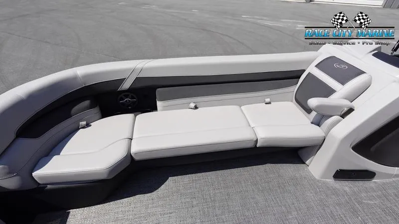 Slide: The Image of 2025 Barletta C24QC boat interior with sleek, modern seating design. - 38