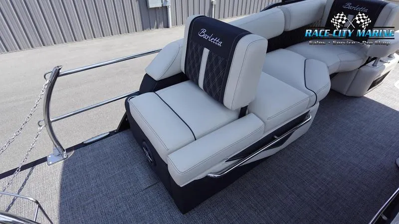 Slide: The Image of 2025 Barletta L25M luxury boat seating at Race City Marine showroom. - 13