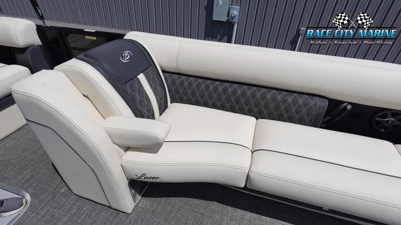 Slide: The Image of 2025 Barletta L25M luxury boat seating with elegant white upholstery. - 43