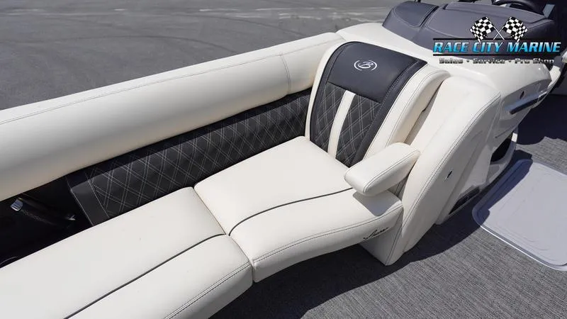 Slide: The Image of Luxurious seating on 2025 Barletta L25M pontoon boat, featuring elegant upholstery and design. - 44