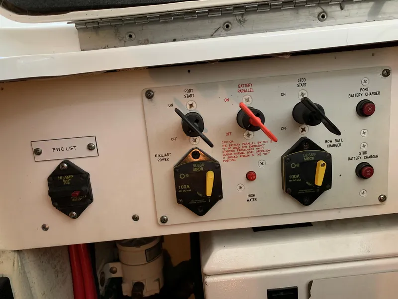 Slide: The Image of Control panel of a 2007 Formula 40 PC boat with various switches and indicators. - 34