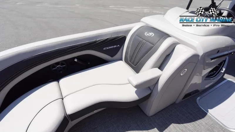 Slide: The Image of 2025 Barletta X23UC boat interior with luxurious seating and modern design. - 37