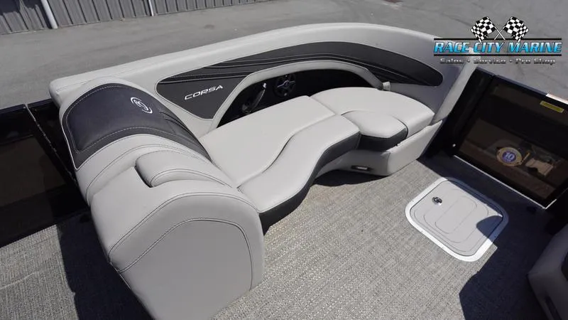 Slide: The Image of 2025 Barletta X23UC boat interior with luxurious seating and modern design. - 40