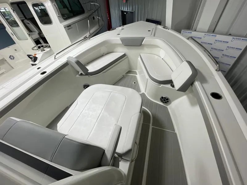 Slide: The Image of 2025 Parker 2600 Center Console boat interior with sleek seating and modern design. - 11