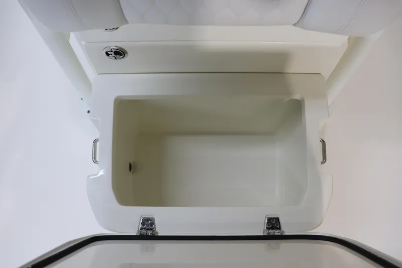 Slide: The Image of 2025 Pathfinder 2500 Hybrid storage compartment, white interior, open lid view. - 34