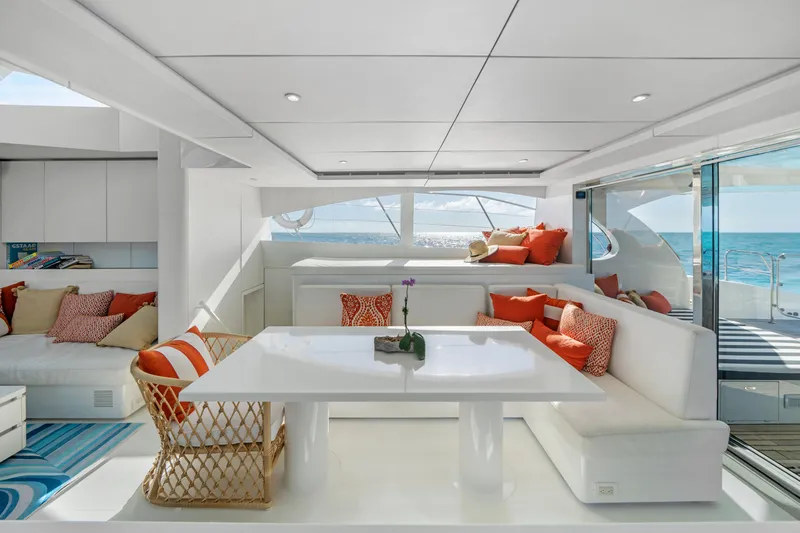 Slide: The Image of Luxurious interior of 2016 Sunreef 70 yacht with modern seating and ocean view. - 10