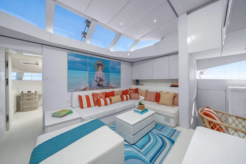 Slide: The Image of Luxurious interior of 2016 Sunreef 70 yacht with modern decor and skylights. - 13